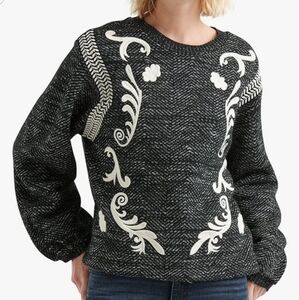 Lucky Brand Womens M Embroidered Twill Pulover Sweater Boho Whimsygoth Fairy